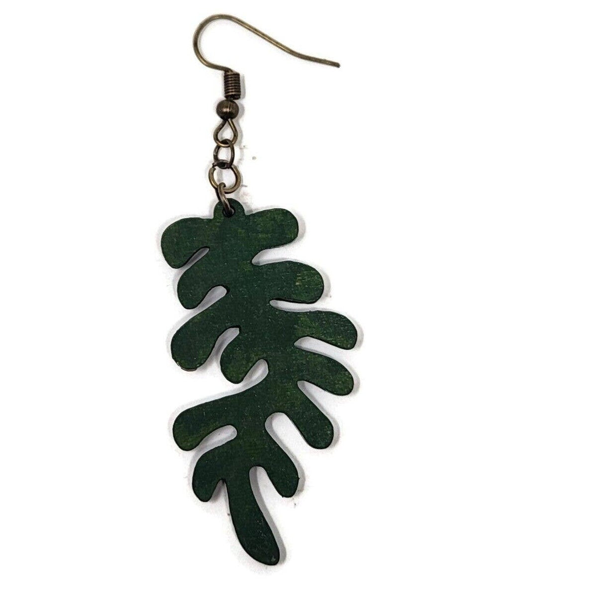 Colorful Algae Leaf Dangle Earrings | Hand-Painted Wood Jewelry, Laser-Cut Nature Inspired