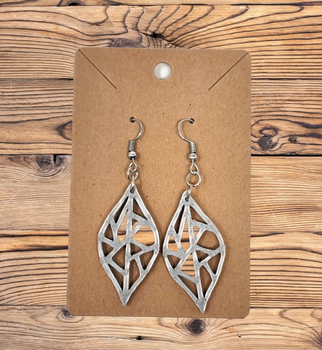 3D Printed Geometric Leaf Hook Earrings - Modern Nature-Inspired Jewelry