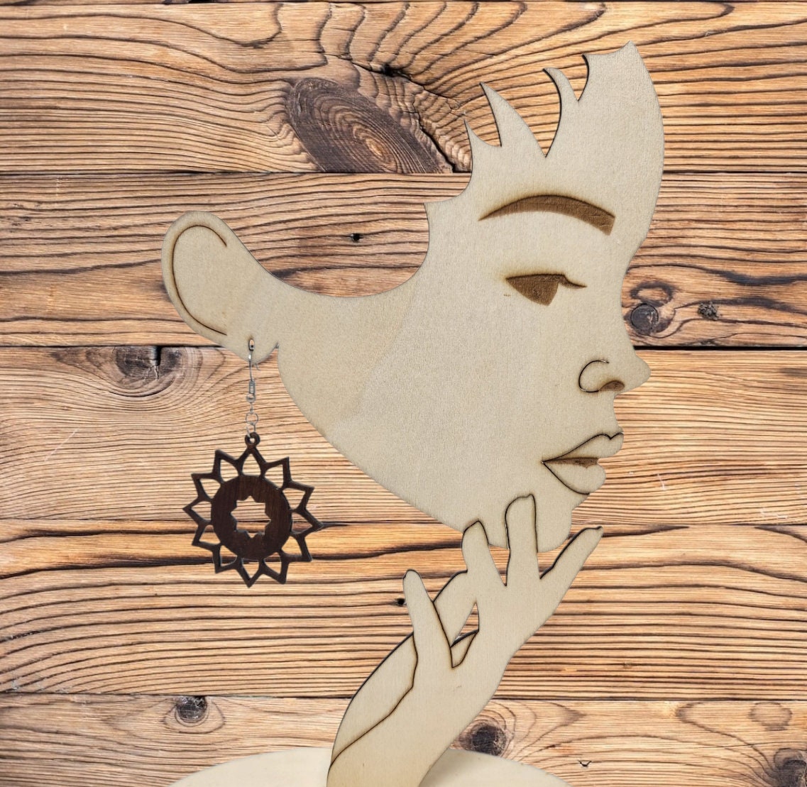 Handcrafted Wood Mandala Sunflower Earrings - Laser Cut, Nature-Inspired Boho Jewelry