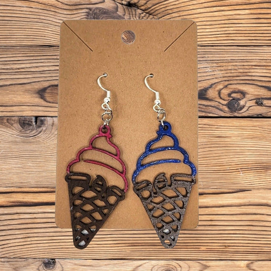 Handcrafted Laser-Cut Colorful Ice Cream Wood Earrings - Sweet Boho Chic Jewelry Hand Painted