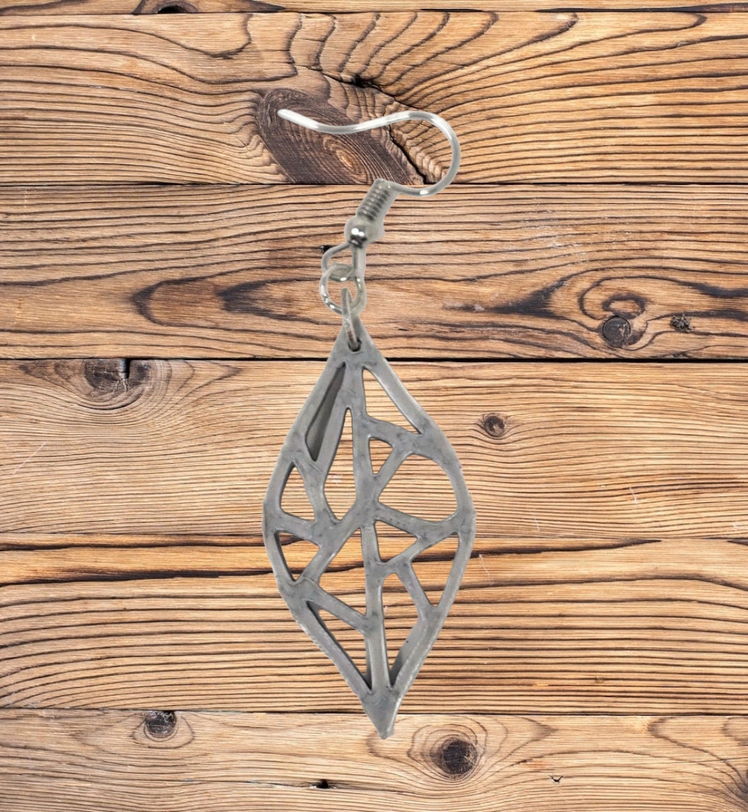 3D Printed Geometric Leaf Hook Earrings - Modern Nature-Inspired Jewelry