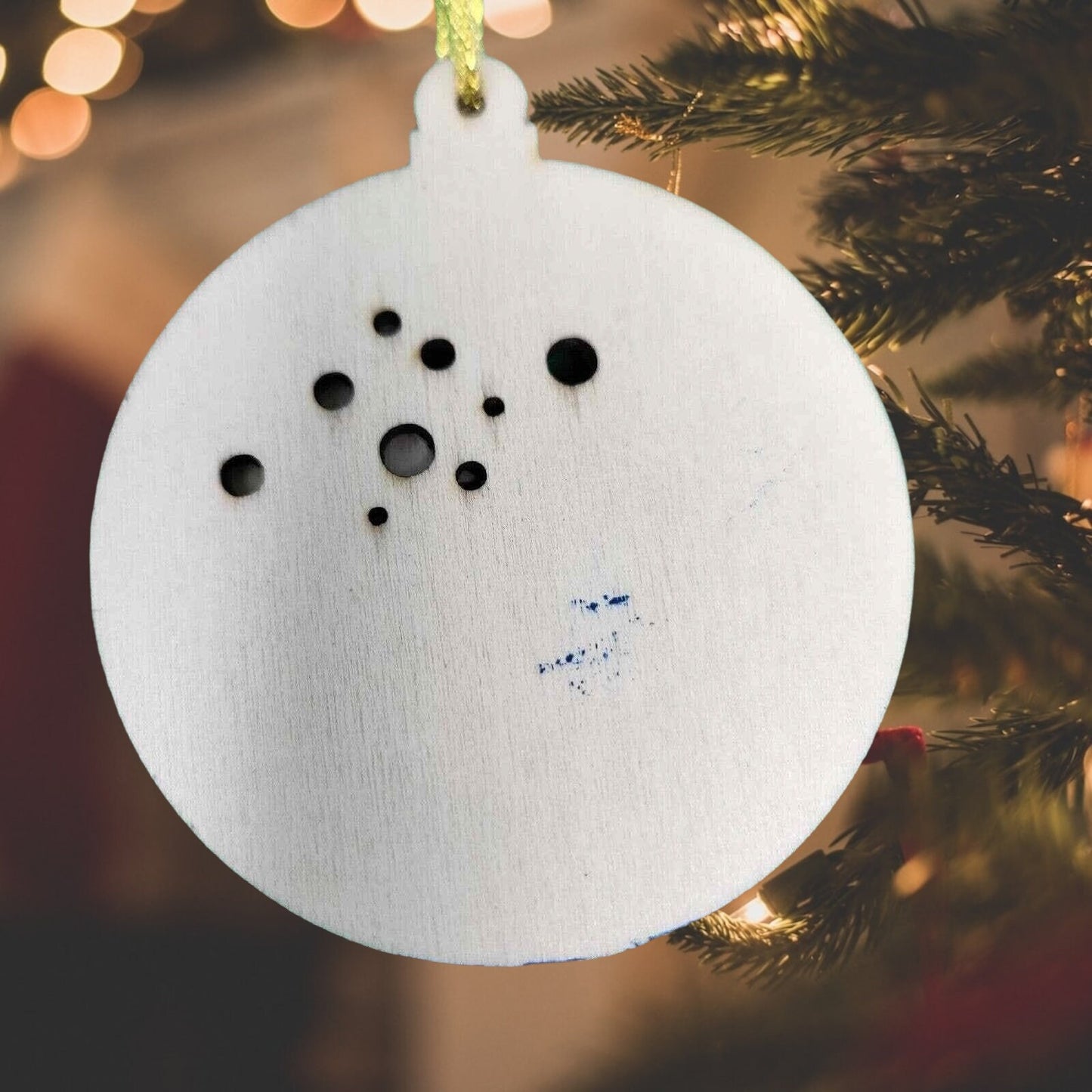 Wooden Round Christmas Tree Dove Night Scene Handmade Christmas Ornament, Farmhouse Winter Holiday Decor Xmas