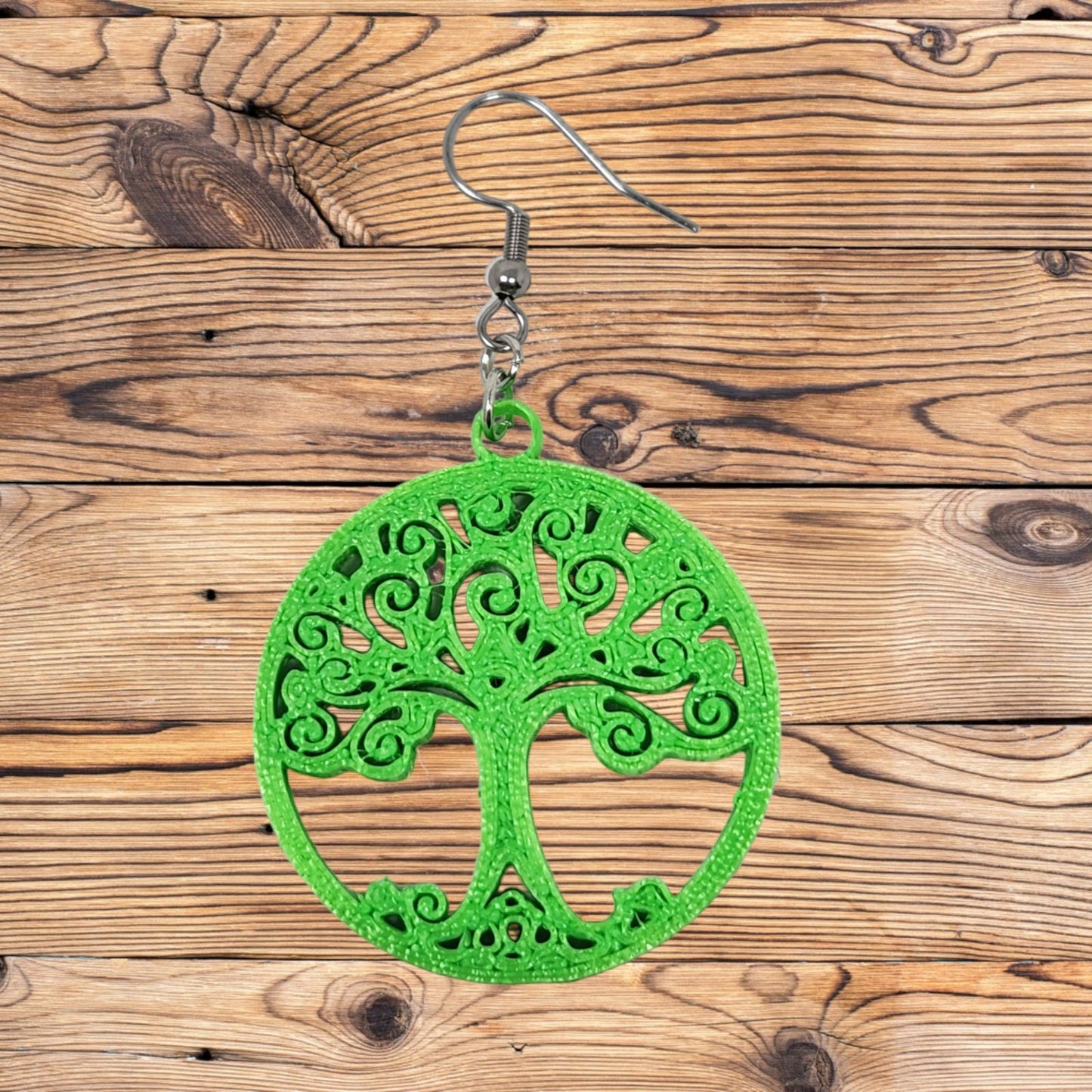 Handmade Tree of Life Drop Hook Earrings - 3D Printed Nature-Inspired Jewelry