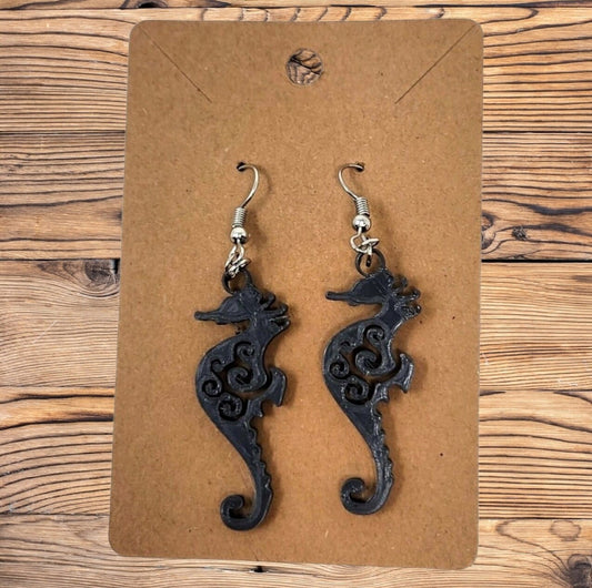 3D Printed Seahorse Hook Earrings - Unique Ocean-Inspired Jewelry