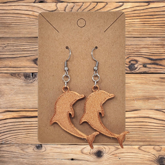 Dangle Hook Earrings - 3D Printed Dolphin Sea Life Jewelry, Ocean-Inspired Animal Design, Unique Gift for Ocean Lovers