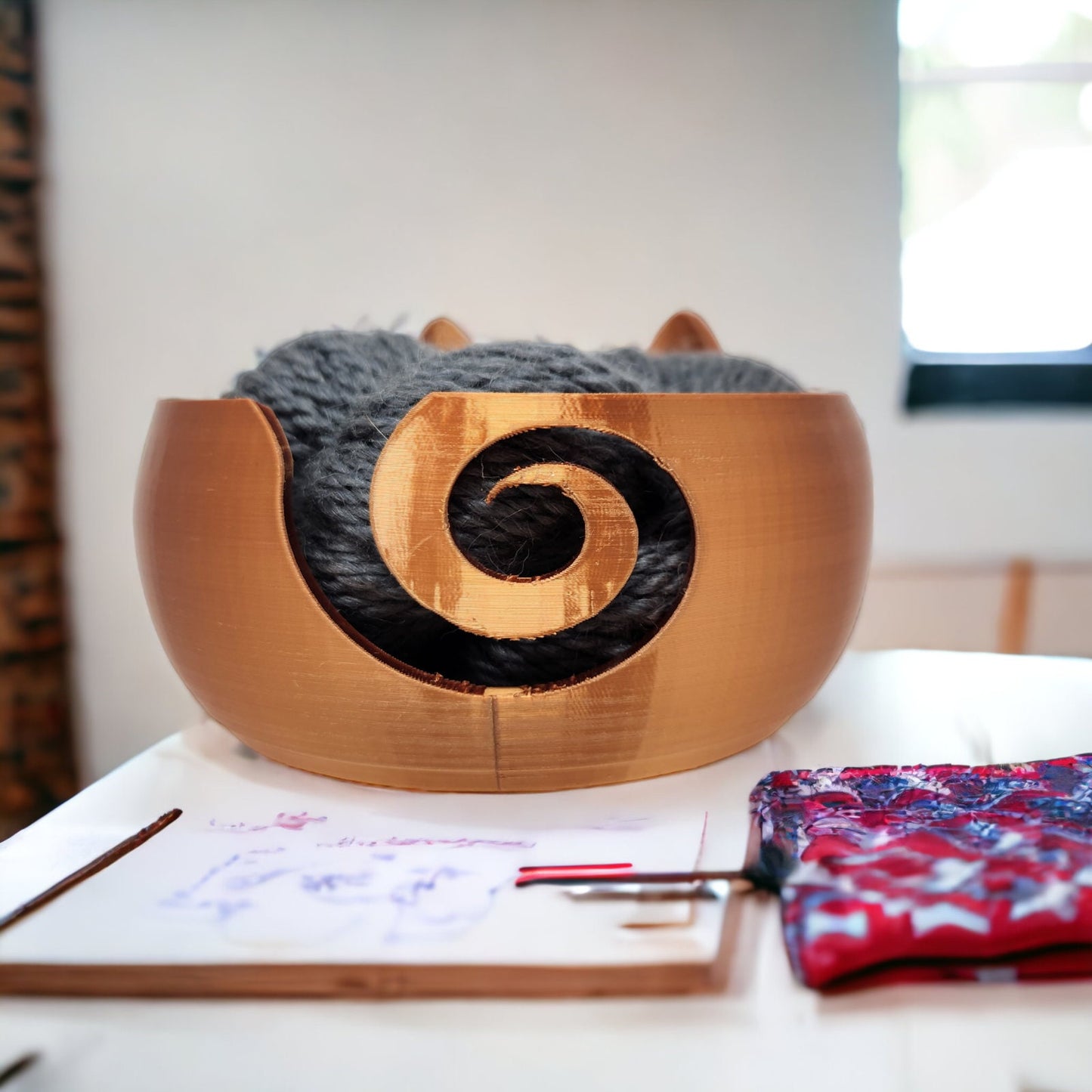 Cat Head Shaped Yarn Bowl - Perfect Knitting & Crochet Enthusiast Feline Themed Gift  Accessory