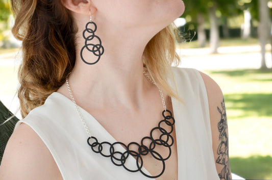 Bubble Earring Necklace Set - Unique 3D Printed Jewelry, Buoyant Burst Bling, Hook Earrings & Pendant for Women