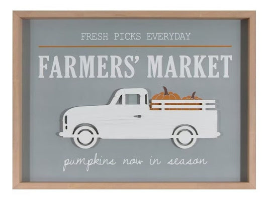 Rustic Farmer's Market Truck Wooden Framed Sign - Farmhouse Fall Halloween Decor Gift For Her Mother's Day Vintage Kitchen Home Decor