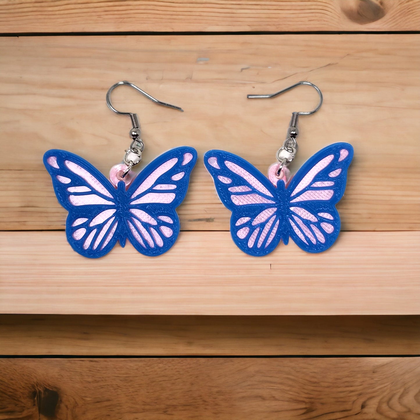 Handmade Butterfly Dangle Earrings - Two-Tone Boho Fashion Jewelry, 3D Printed Fluttering Elegance & Charm