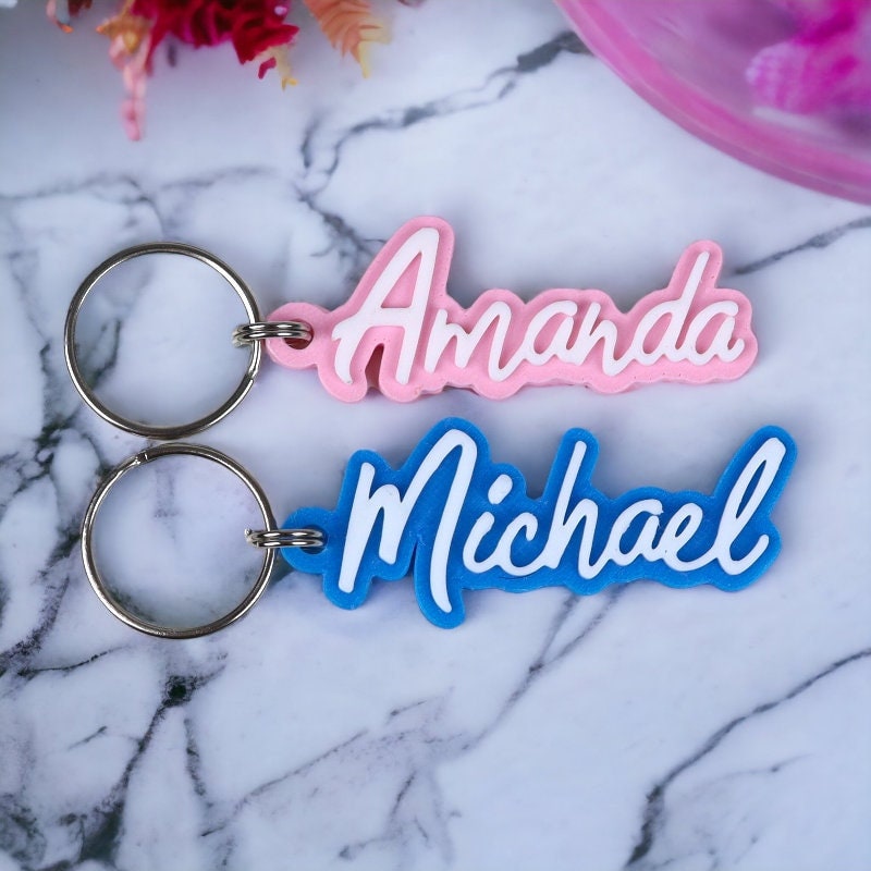 Personalized Two Tone Pink Name Bag Charm - 3D Printed Custom Keychain & Zipper Pull - Gift for Her, Custom Name Accessory