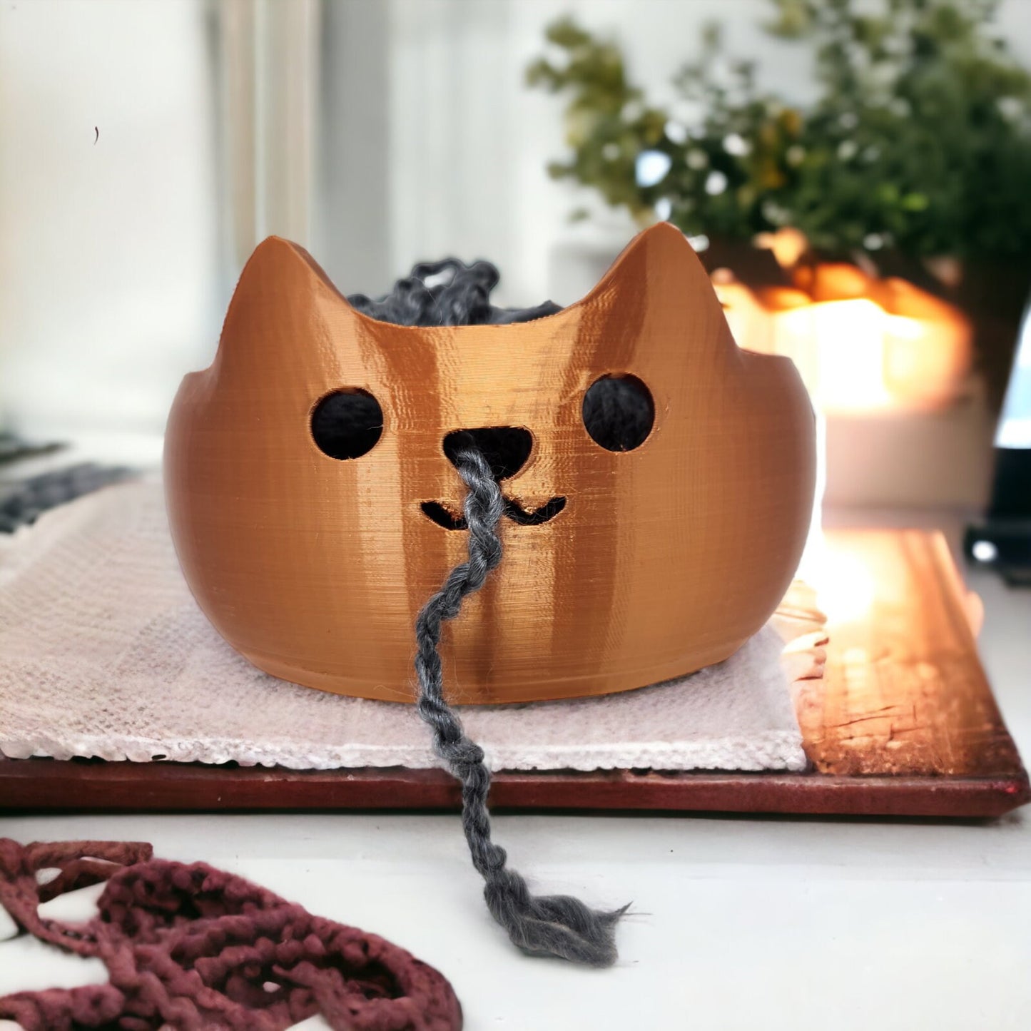 Cat Head Shaped Yarn Bowl - Perfect Knitting & Crochet Enthusiast Feline Themed Gift  Accessory