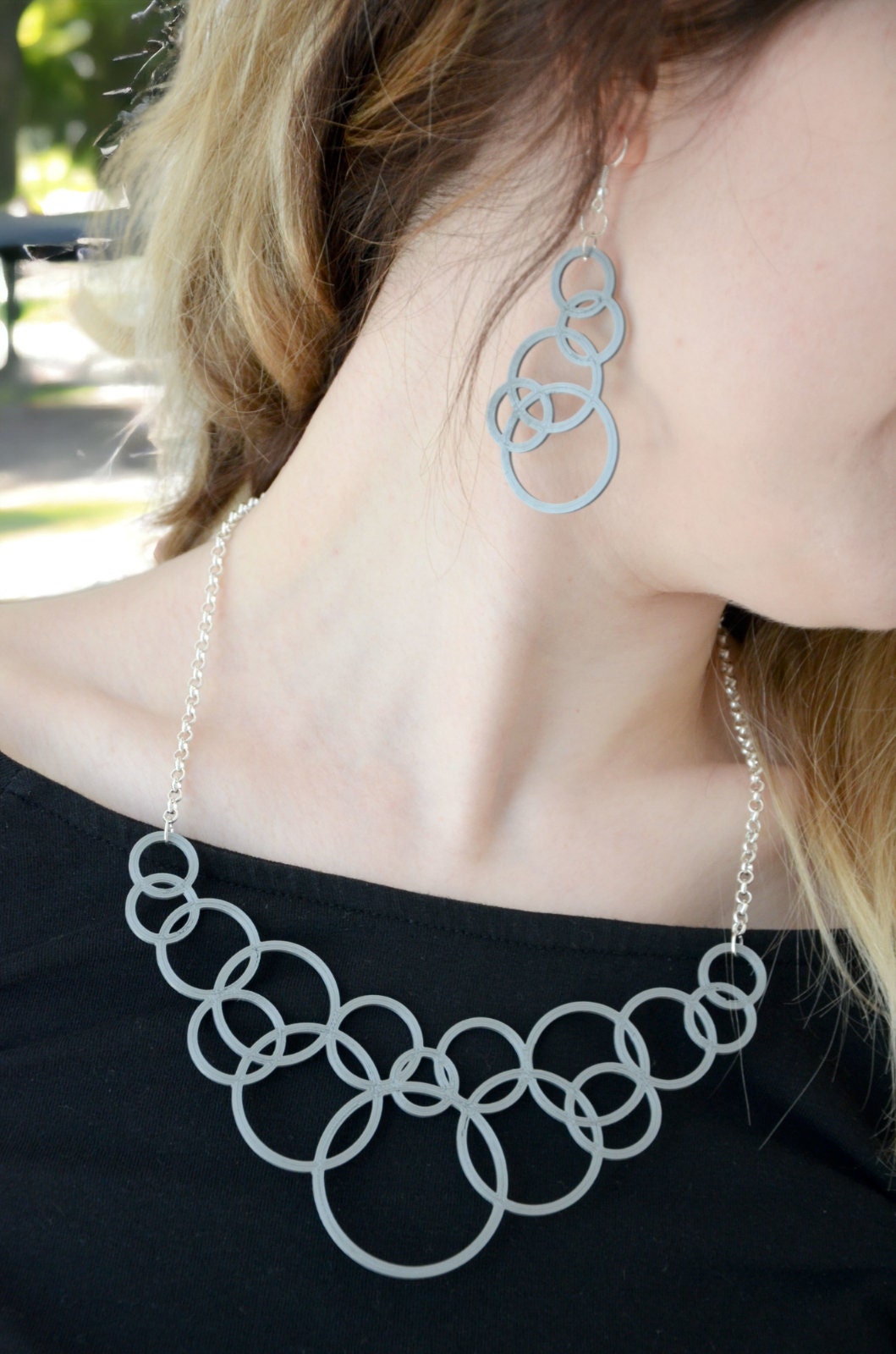 Bubble Earring Necklace Set - Unique 3D Printed Jewelry, Buoyant Burst Bling, Hook Earrings & Pendant for Women