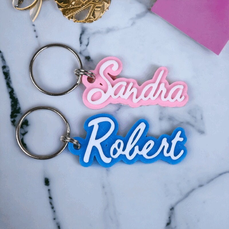 Personalized Two Tone Pink Name Bag Charm - 3D Printed Custom Keychain & Zipper Pull - Gift for Her, Custom Name Accessory