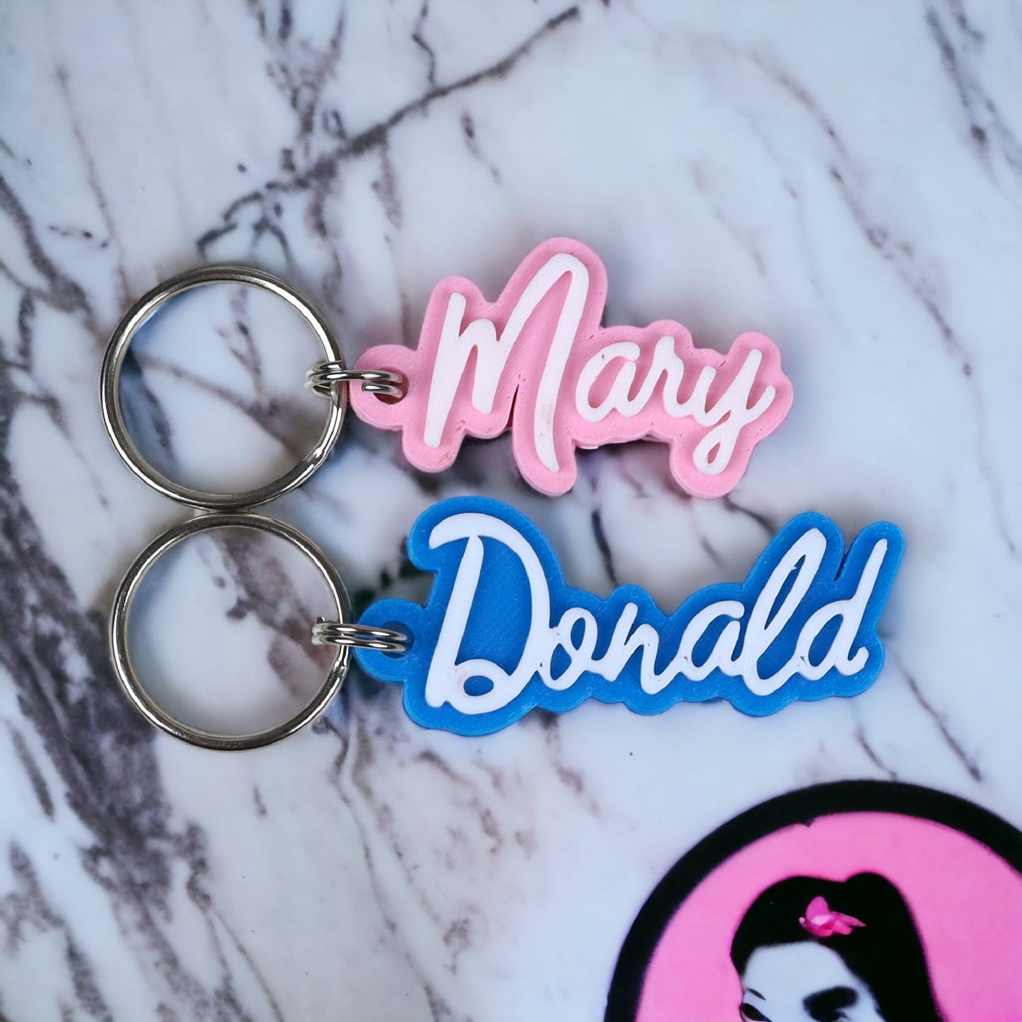 Personalized Two Tone Pink Name Bag Charm - 3D Printed Custom Keychain & Zipper Pull - Gift for Her, Custom Name Accessory