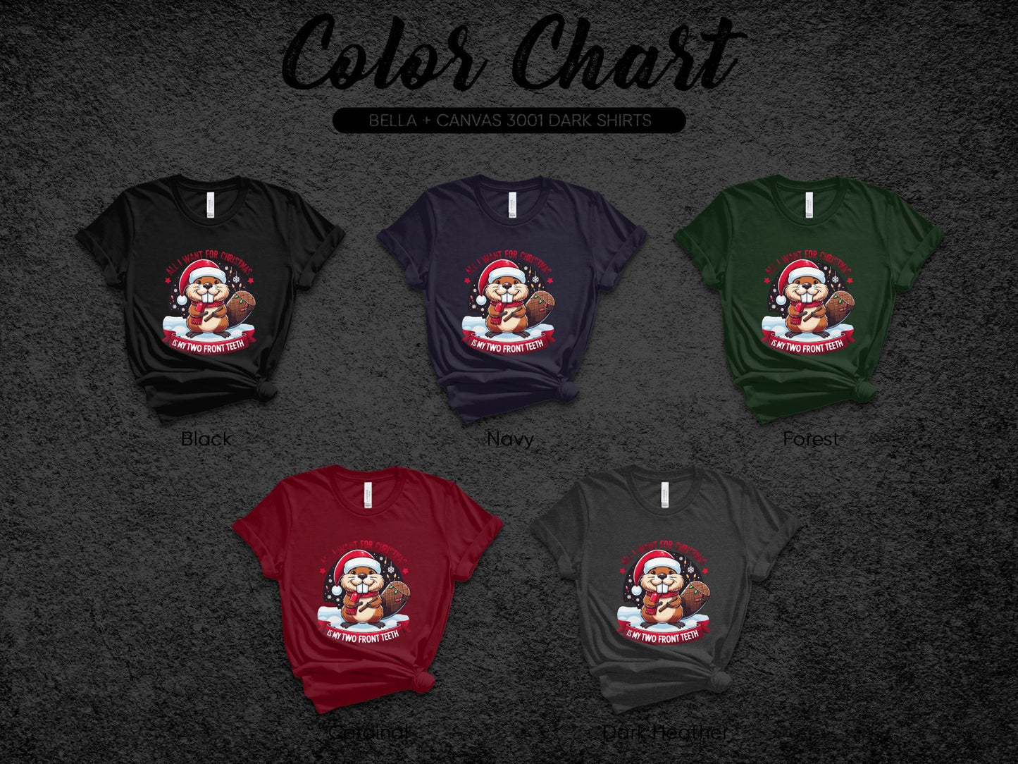 Funny Beaver Christmas Shirt - All I Want for Christmas Is My Two Front Teeth Tee, Cute Holiday Apparel, Gift for Kids & Family