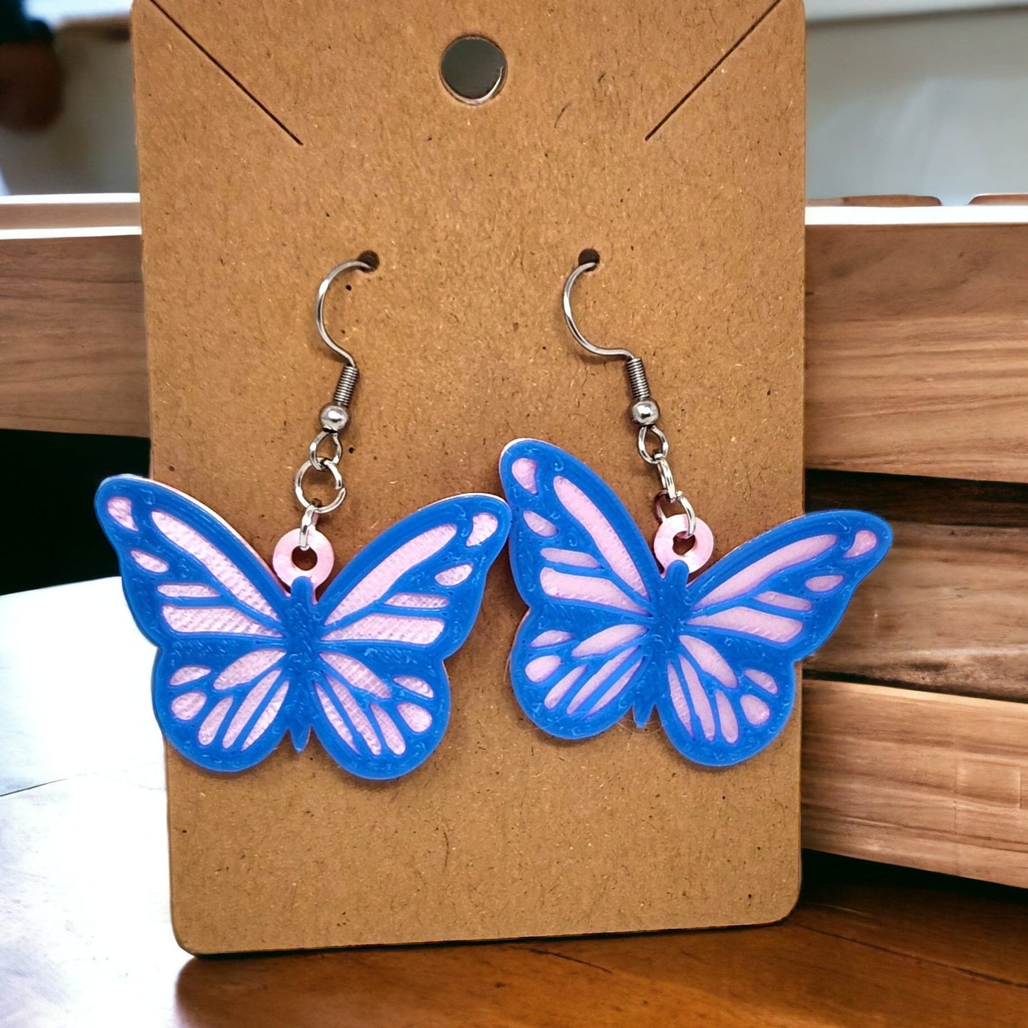 Handmade Butterfly Dangle Earrings - Two-Tone Boho Fashion Jewelry, 3D Printed Fluttering Elegance & Charm
