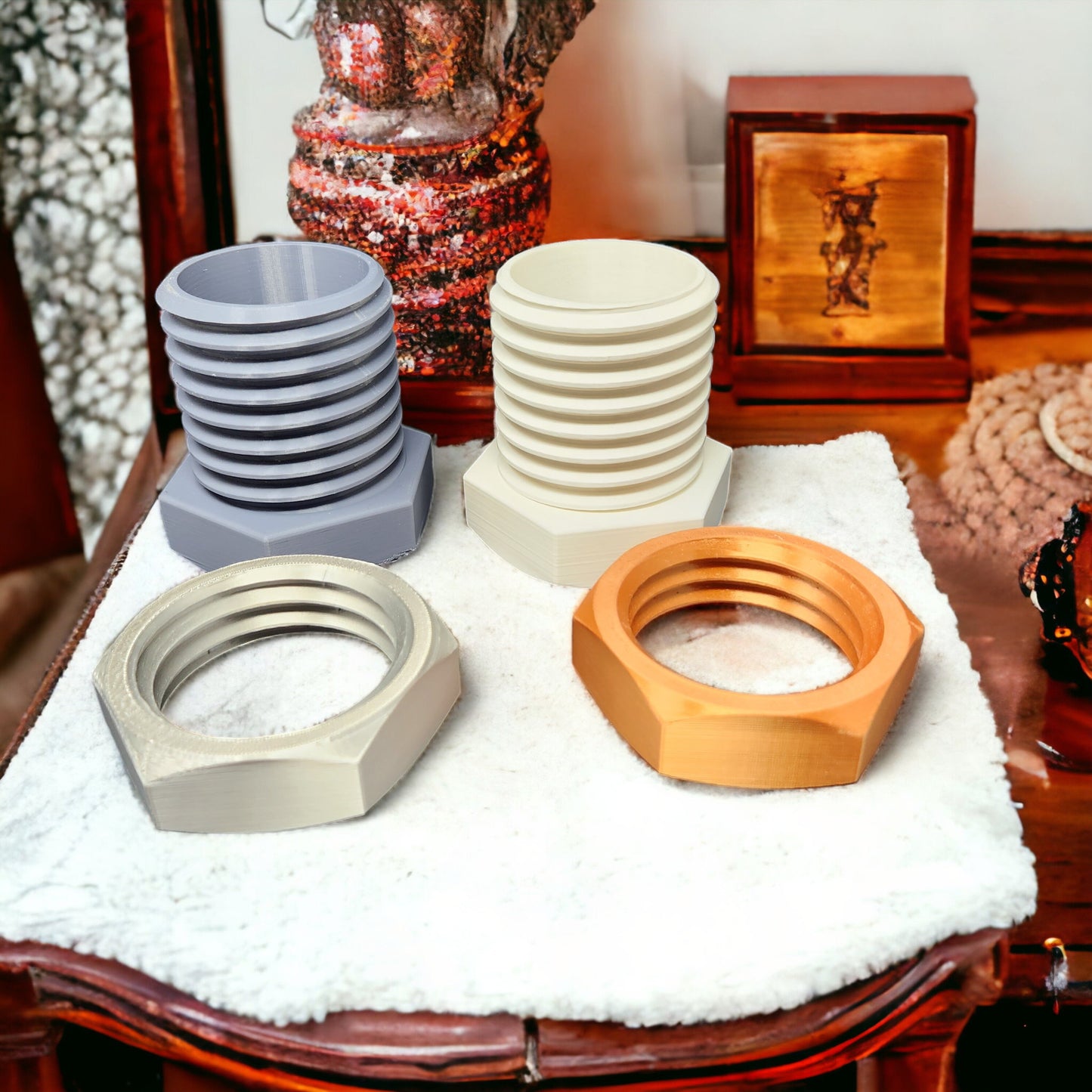 3D-Printed Big Bolt and Nut Pencil Holder Cup - Unique Desktop Decor