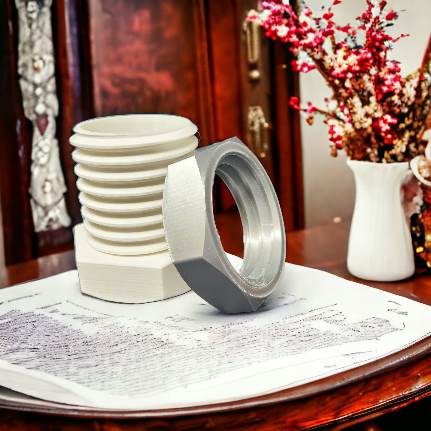 3D-Printed Big Bolt and Nut Pencil Holder Cup - Unique Desktop Decor