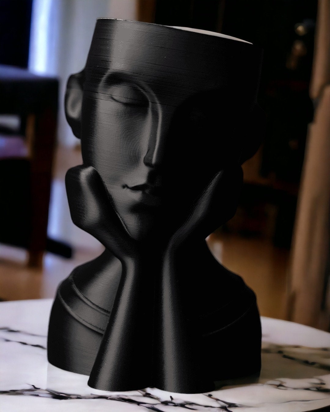 Woman's Face Vase Succulent Planter - 3D Printed Art for Greenery & Décor - Unique Thinking Pose, Art Girl Planter