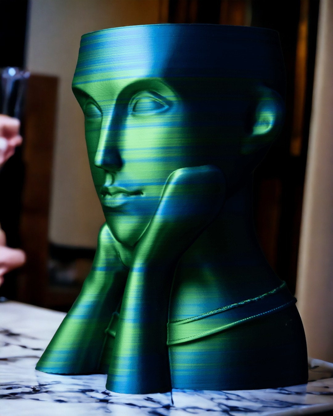 Woman's Face Vase Succulent Planter - 3D Printed Art for Greenery & Décor - Unique Thinking Pose, Art Girl Planter