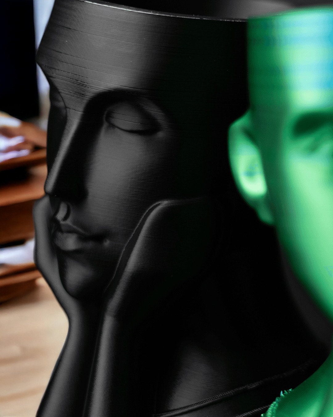 Woman's Face Vase Succulent Planter - 3D Printed Art for Greenery & Décor - Unique Thinking Pose, Art Girl Planter