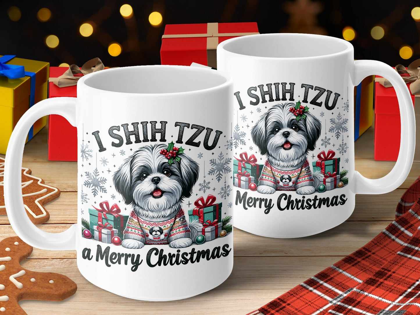 I Shih Tzu a Merry Christmas Mug | Festive Holiday Dog Lovers Ceramic Cup | Shih Tzu Mommy Gift | I Love My Dog Mug