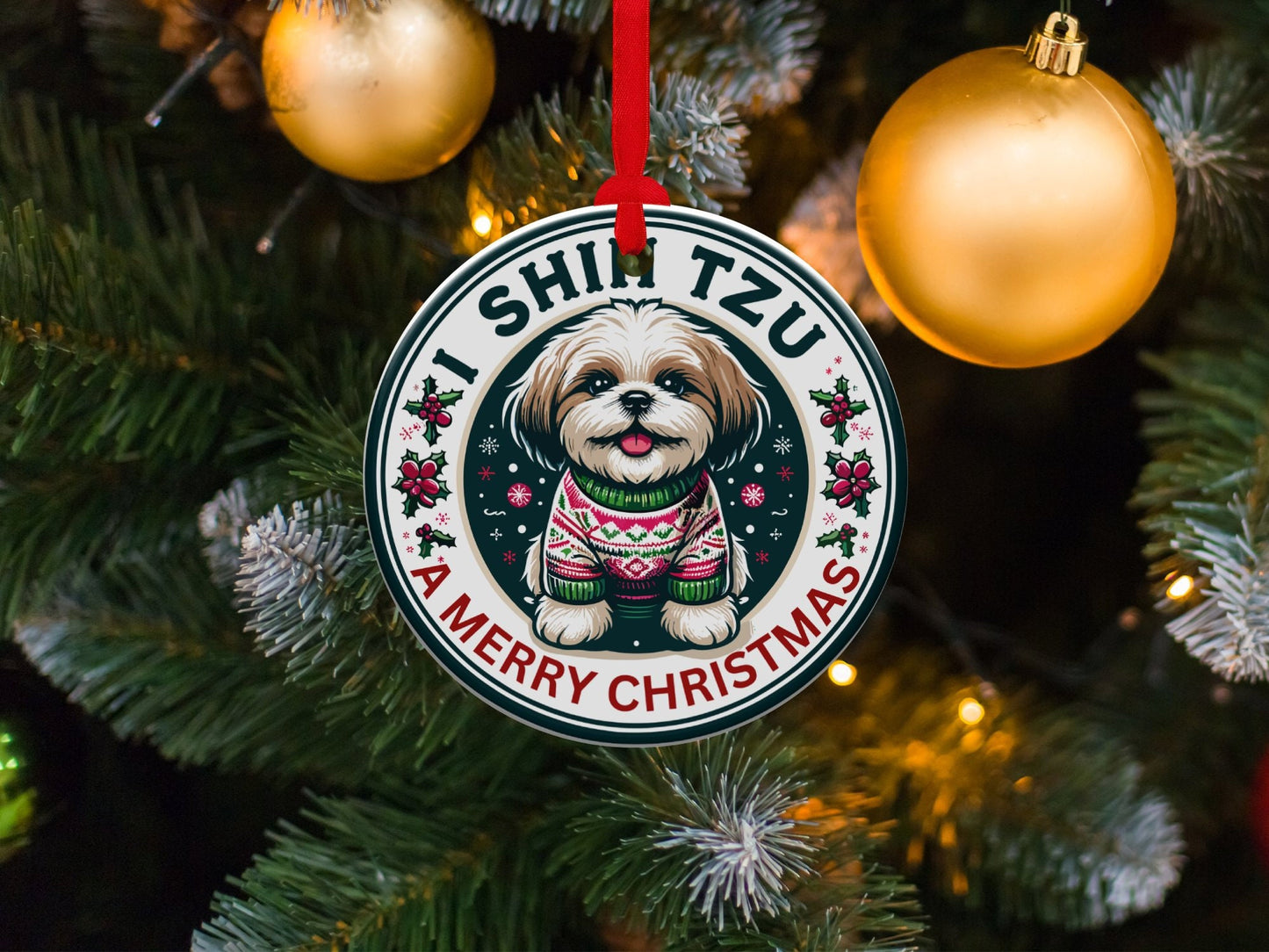 I Shih Tzu a Merry Christmas Ornament - Cute Holiday Gift for Shih Tzu Lovers & Dog Owners