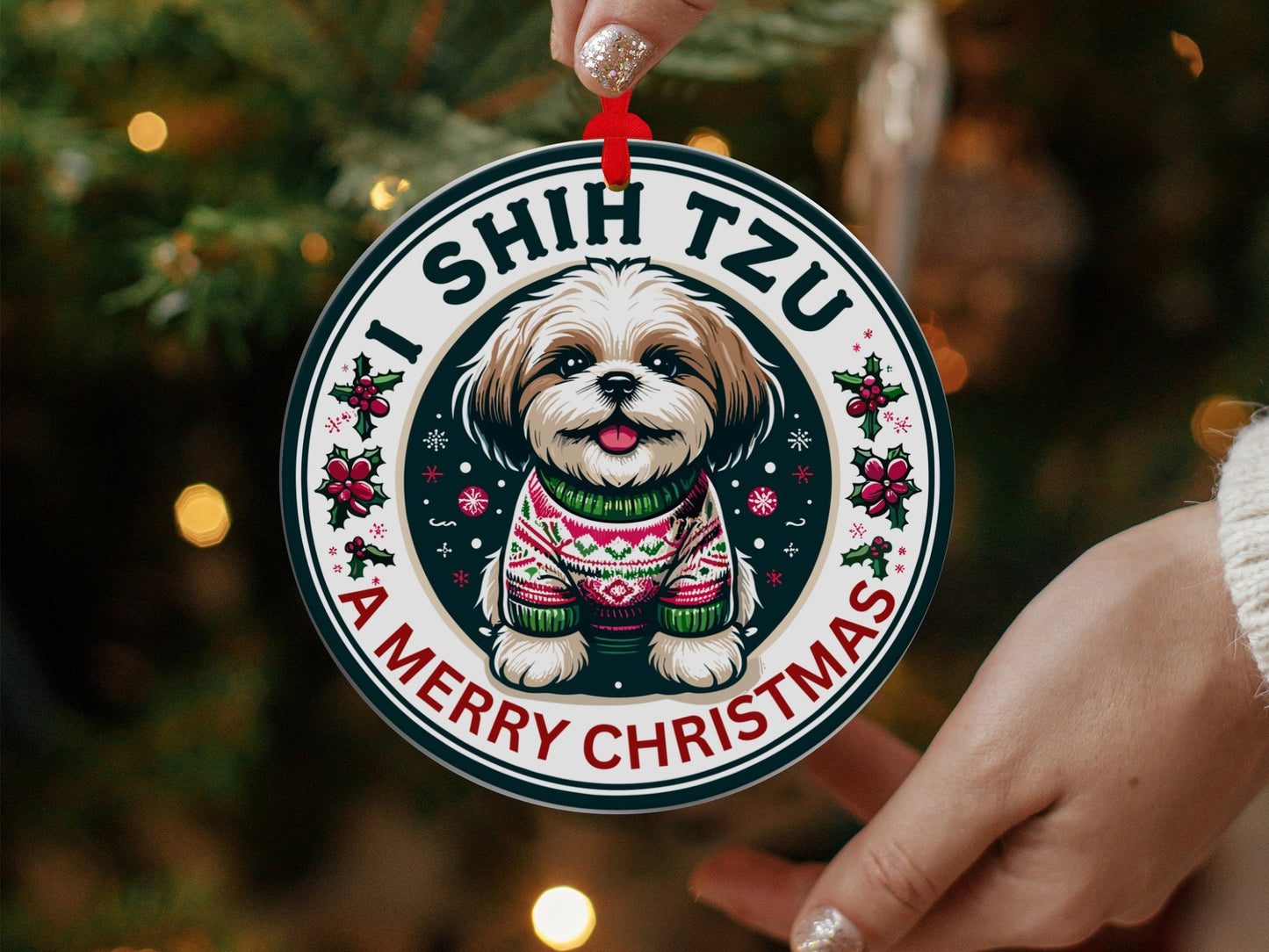 I Shih Tzu a Merry Christmas Ornament - Cute Holiday Gift for Shih Tzu Lovers & Dog Owners