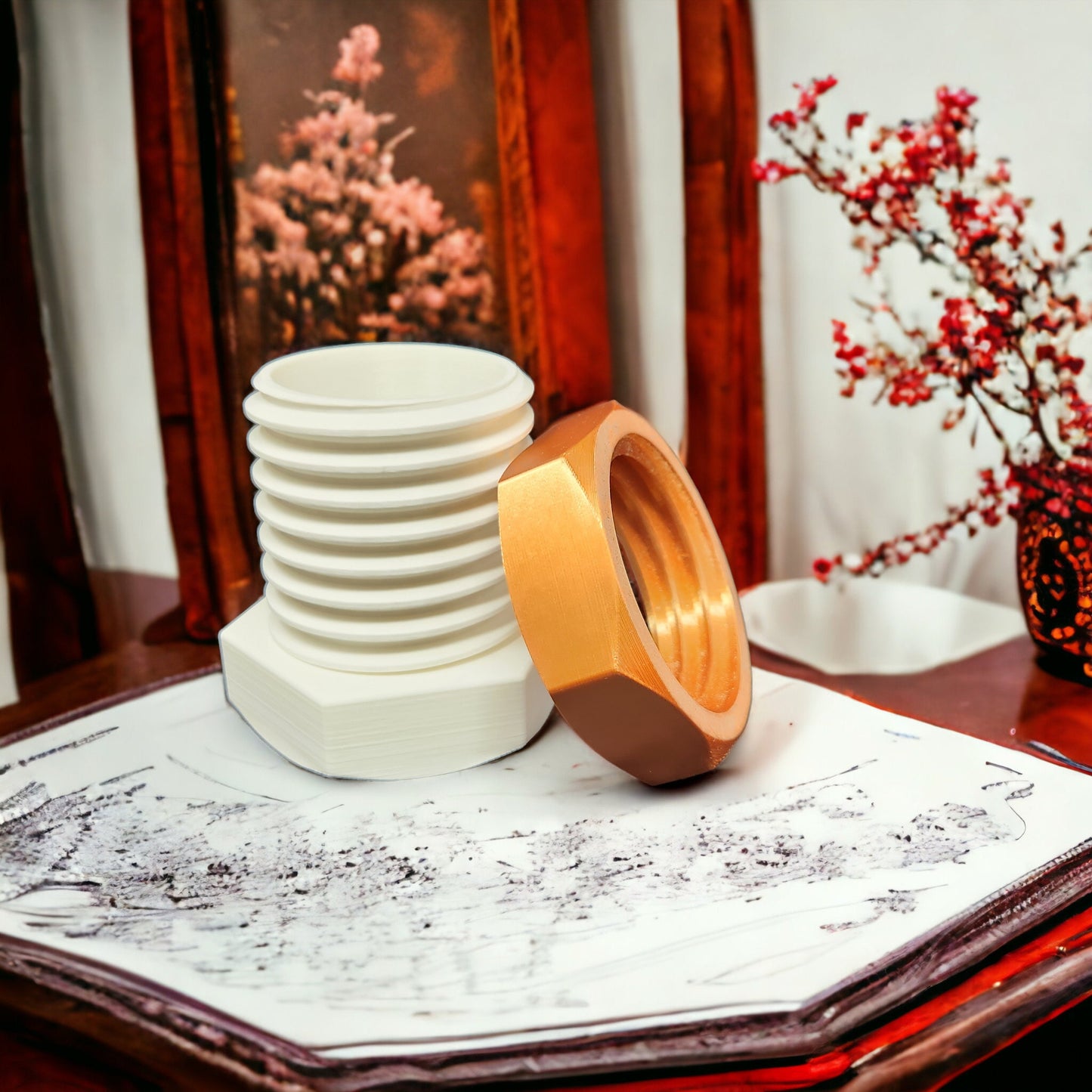 3D-Printed Big Bolt and Nut Pencil Holder Cup - Unique Desktop Decor