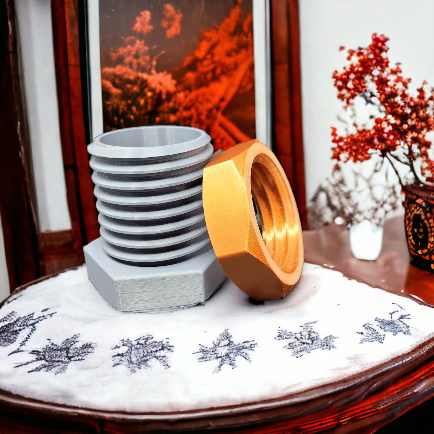 3D-Printed Big Bolt and Nut Pencil Holder Cup - Unique Desktop Decor