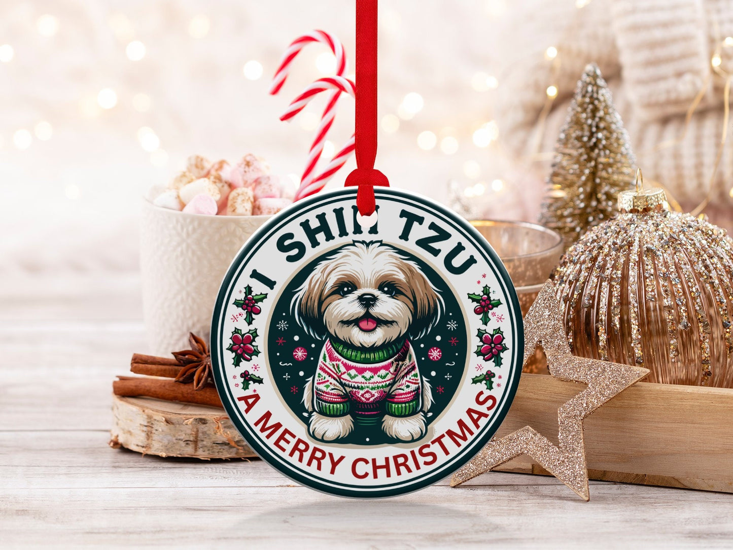 I Shih Tzu a Merry Christmas Ornament - Cute Holiday Gift for Shih Tzu Lovers & Dog Owners