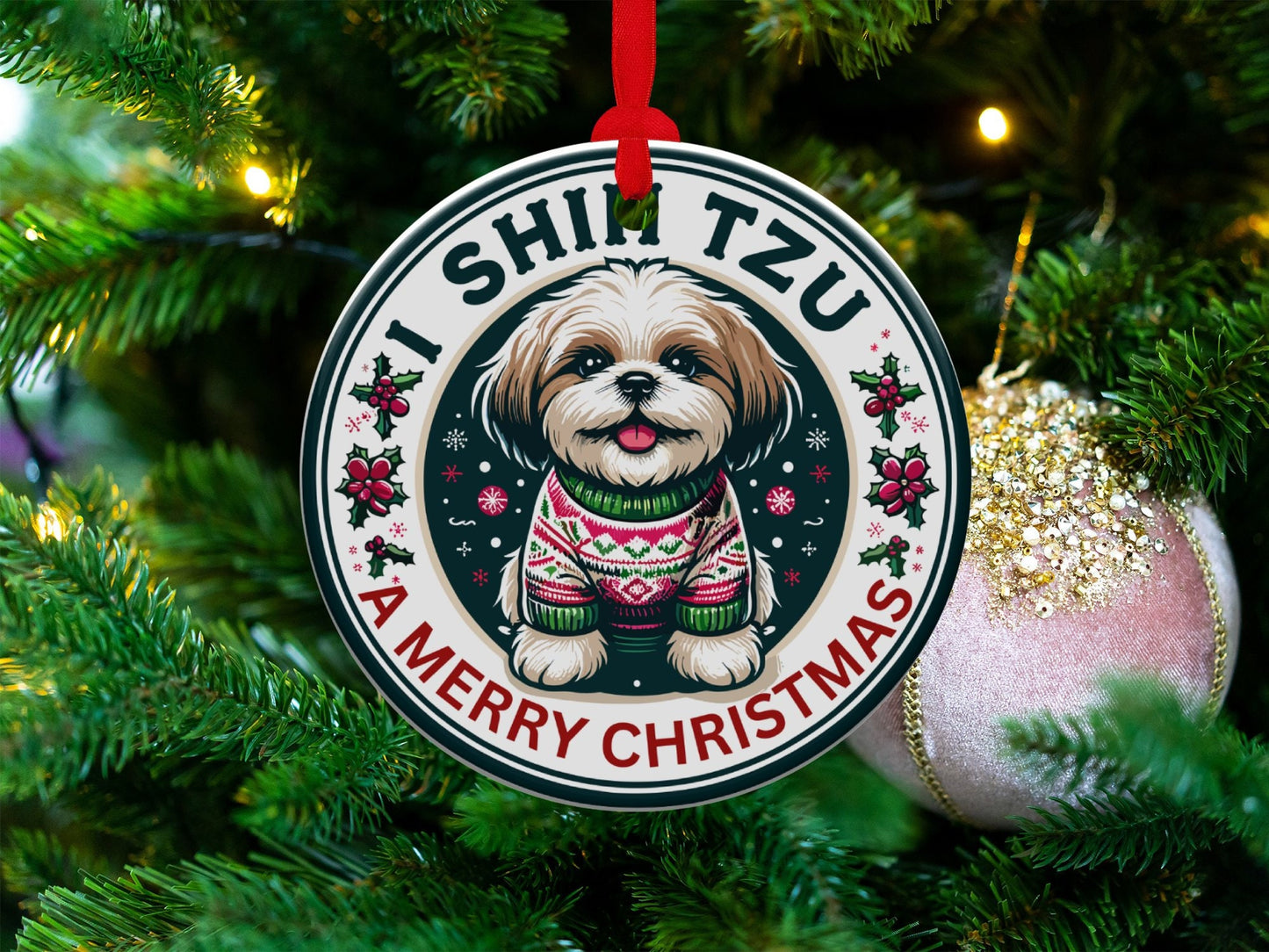 I Shih Tzu a Merry Christmas Ornament - Cute Holiday Gift for Shih Tzu Lovers & Dog Owners