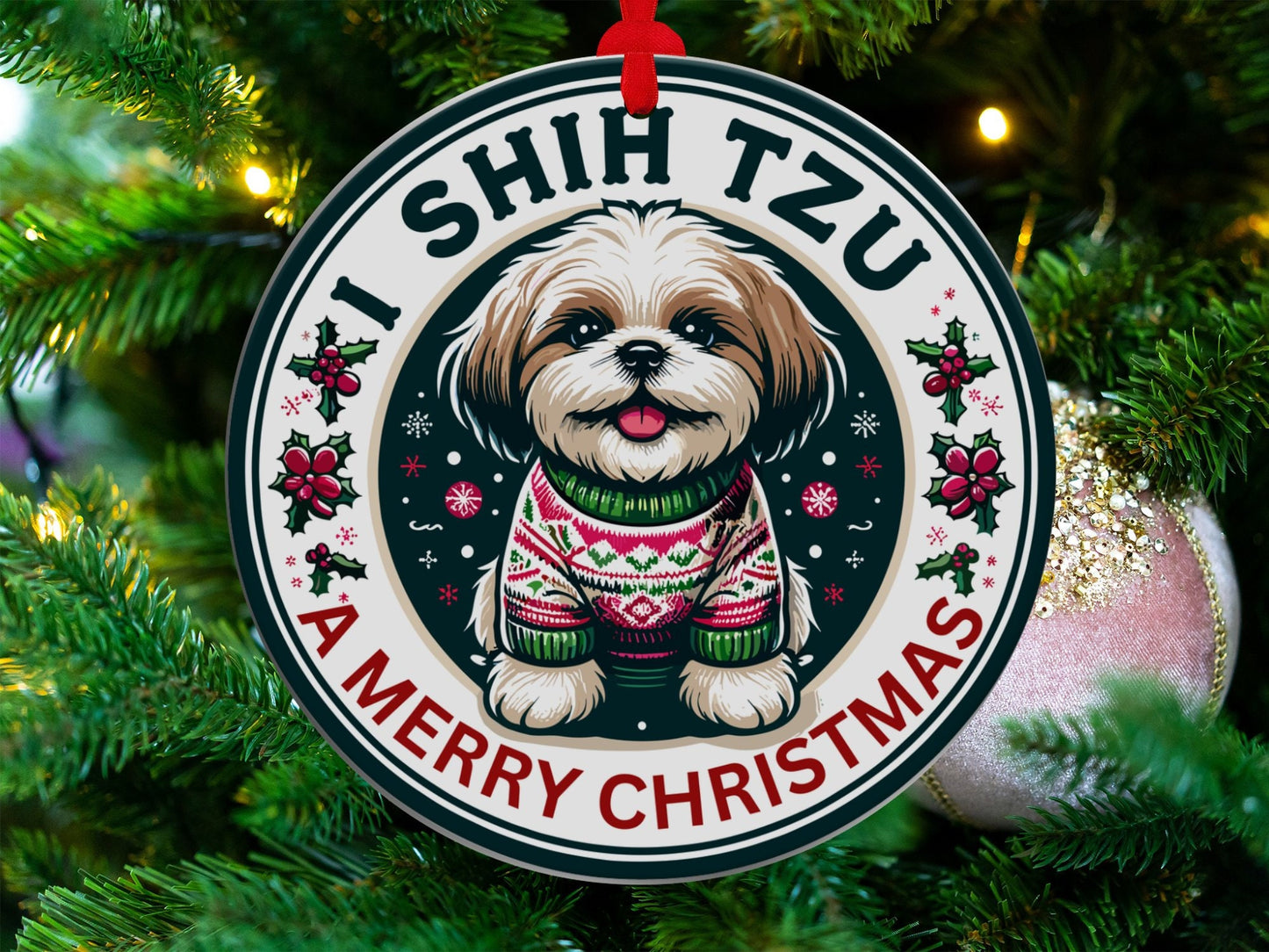 I Shih Tzu a Merry Christmas Ornament - Cute Holiday Gift for Shih Tzu Lovers & Dog Owners