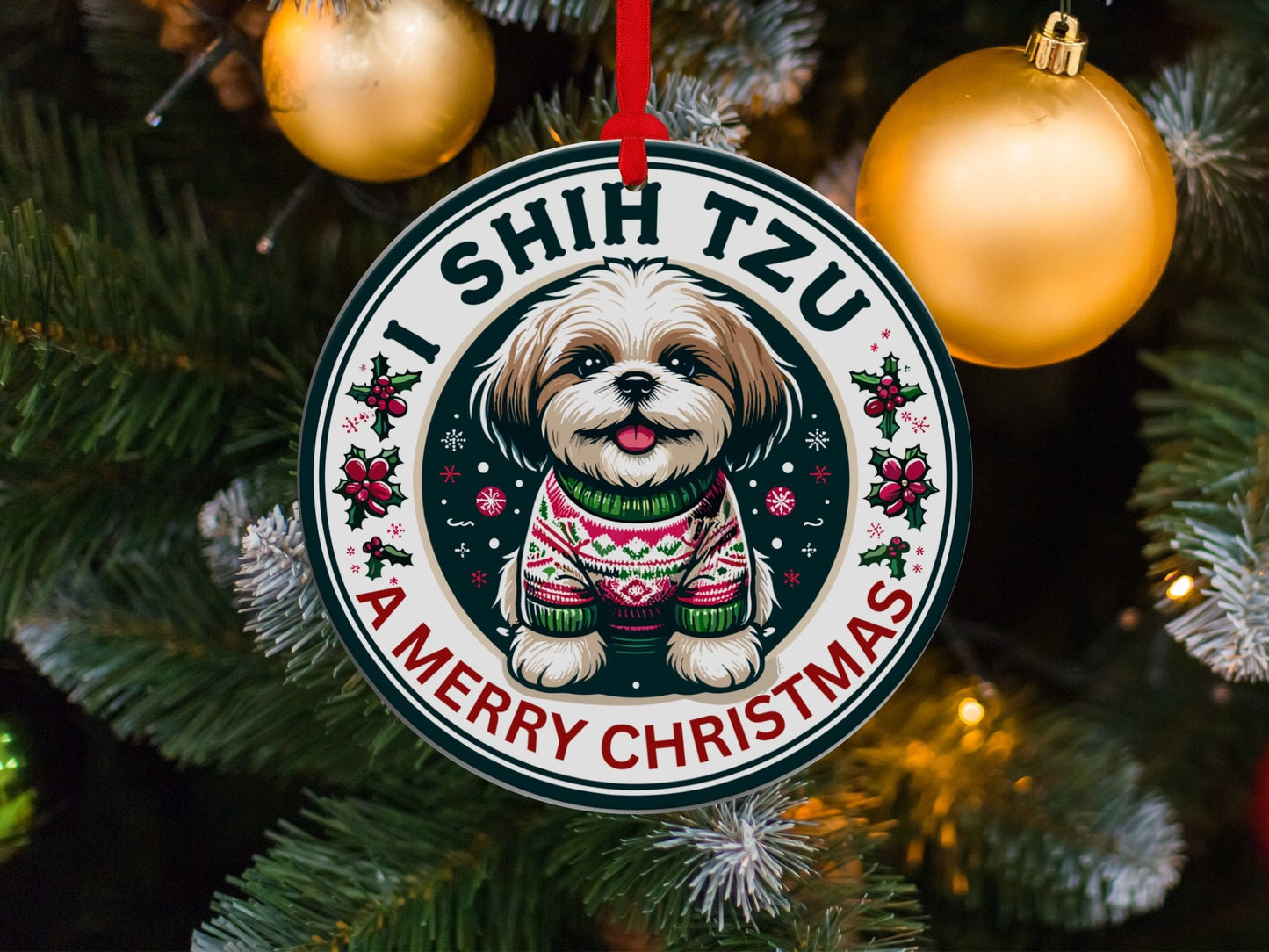 I Shih Tzu a Merry Christmas Ornament - Cute Holiday Gift for Shih Tzu Lovers & Dog Owners