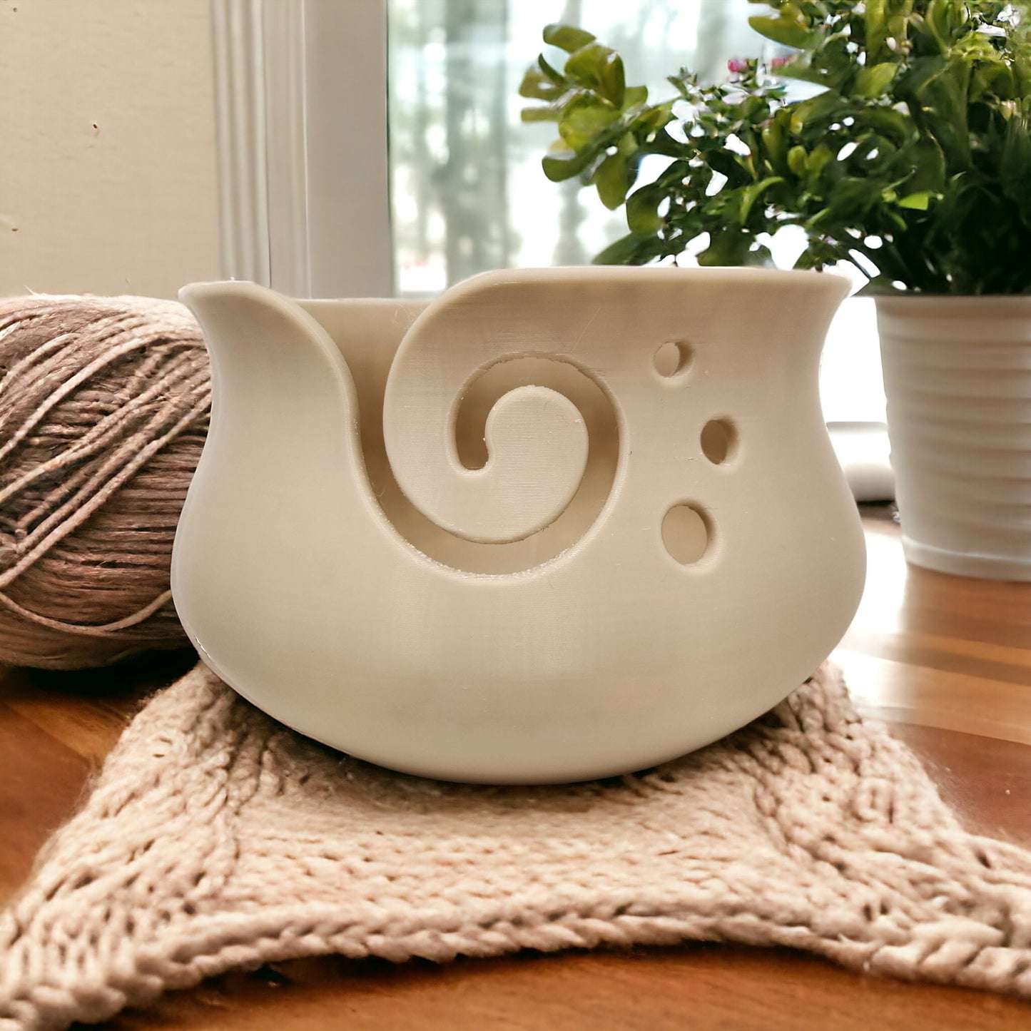 3D Printed Spiral Yarn Bowl: Crochet and Knitting Essential with 3 Holes for Crafters