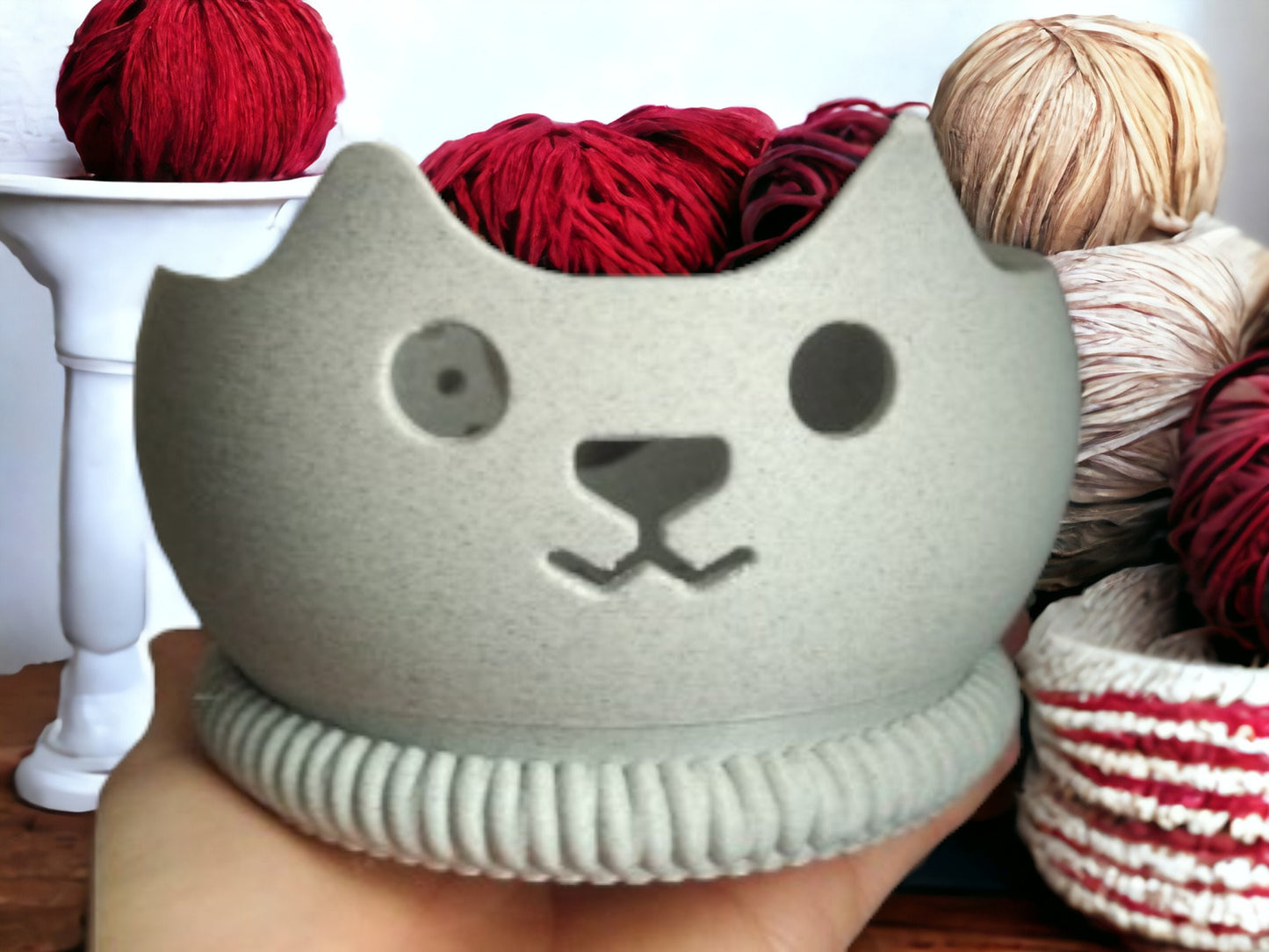 3D Printed Cat Yarn Bowl - Adorable Weighted Wool Organizer for Crocheting & Knitting Supplies, Gift for Cat Lovers