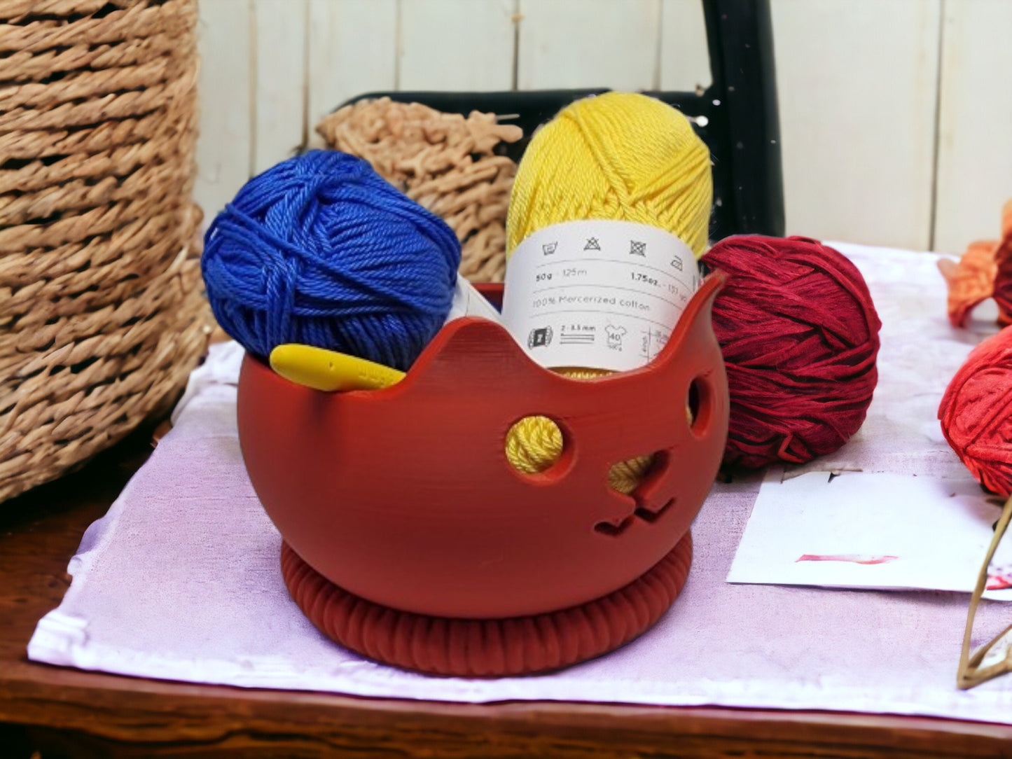 3D Printed Cat Yarn Bowl - Adorable Weighted Wool Organizer for Crocheting & Knitting Supplies, Gift for Cat Lovers