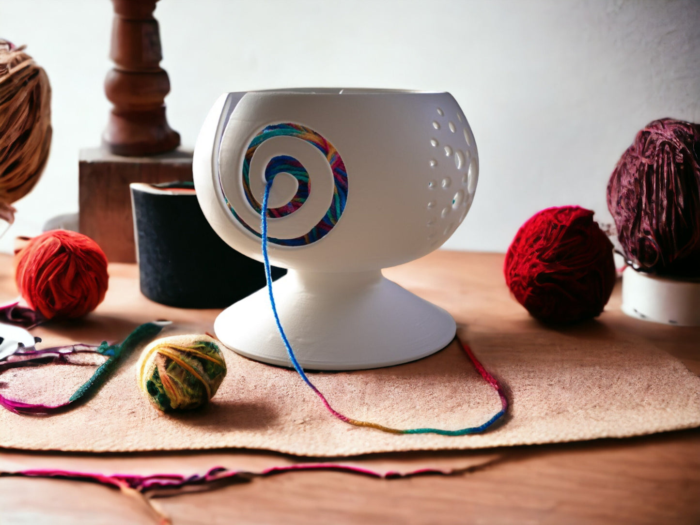 Art Deco Style Yarn Bowl Unique 3D Printed - Elegant Yarn Holder for Knitting and Crochet