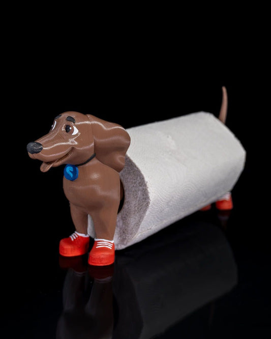 Wiener Dog Paper Towel Holder - Unique 3D Printed Dachshund Kitchen Decor - Modern & Quirky Countertop Accessory
