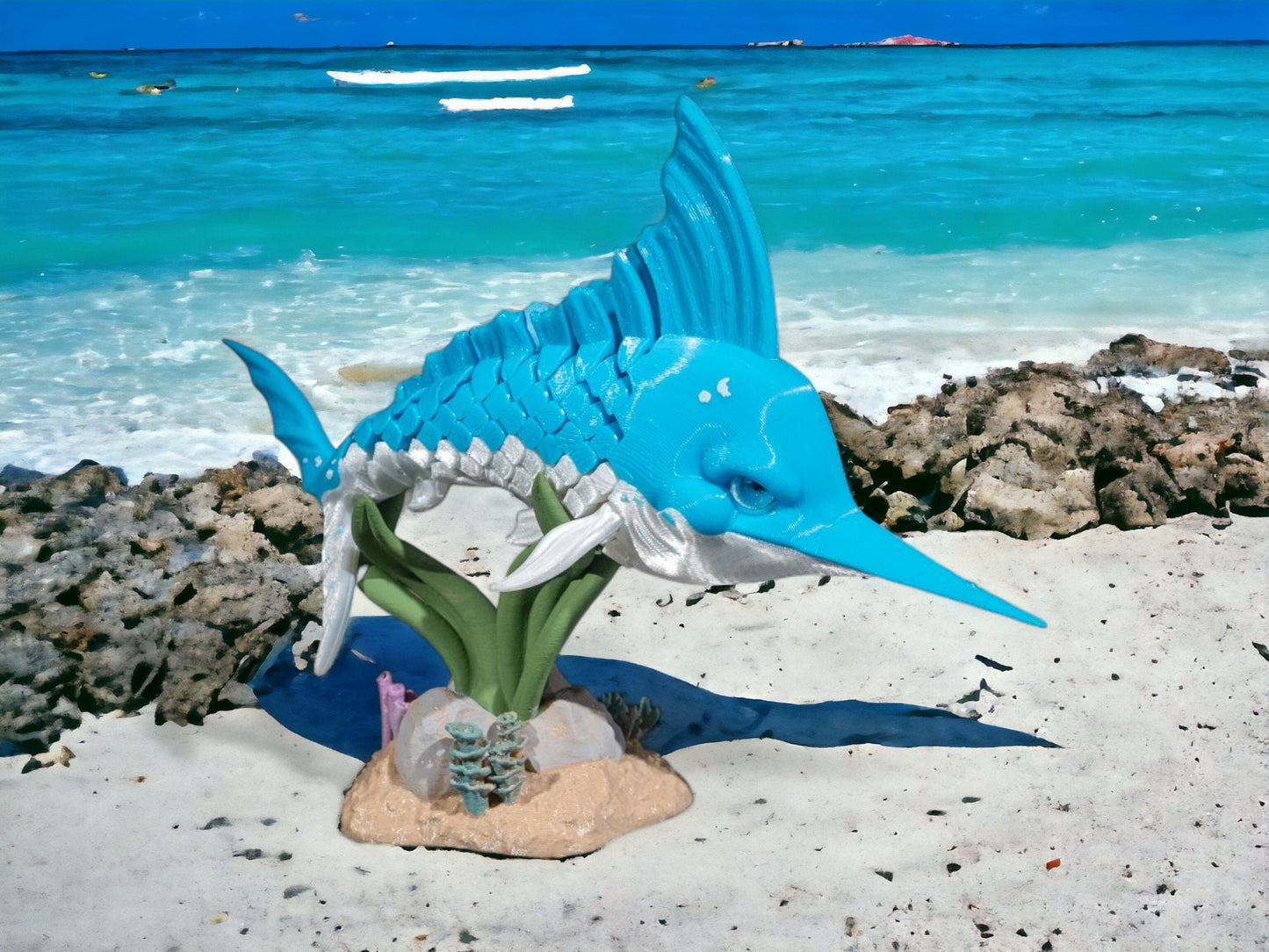 Marlin Fish Articulated Fidget Toy - 3D Printed Articulating Desk Toy - Colorful Educational Play for All Ages