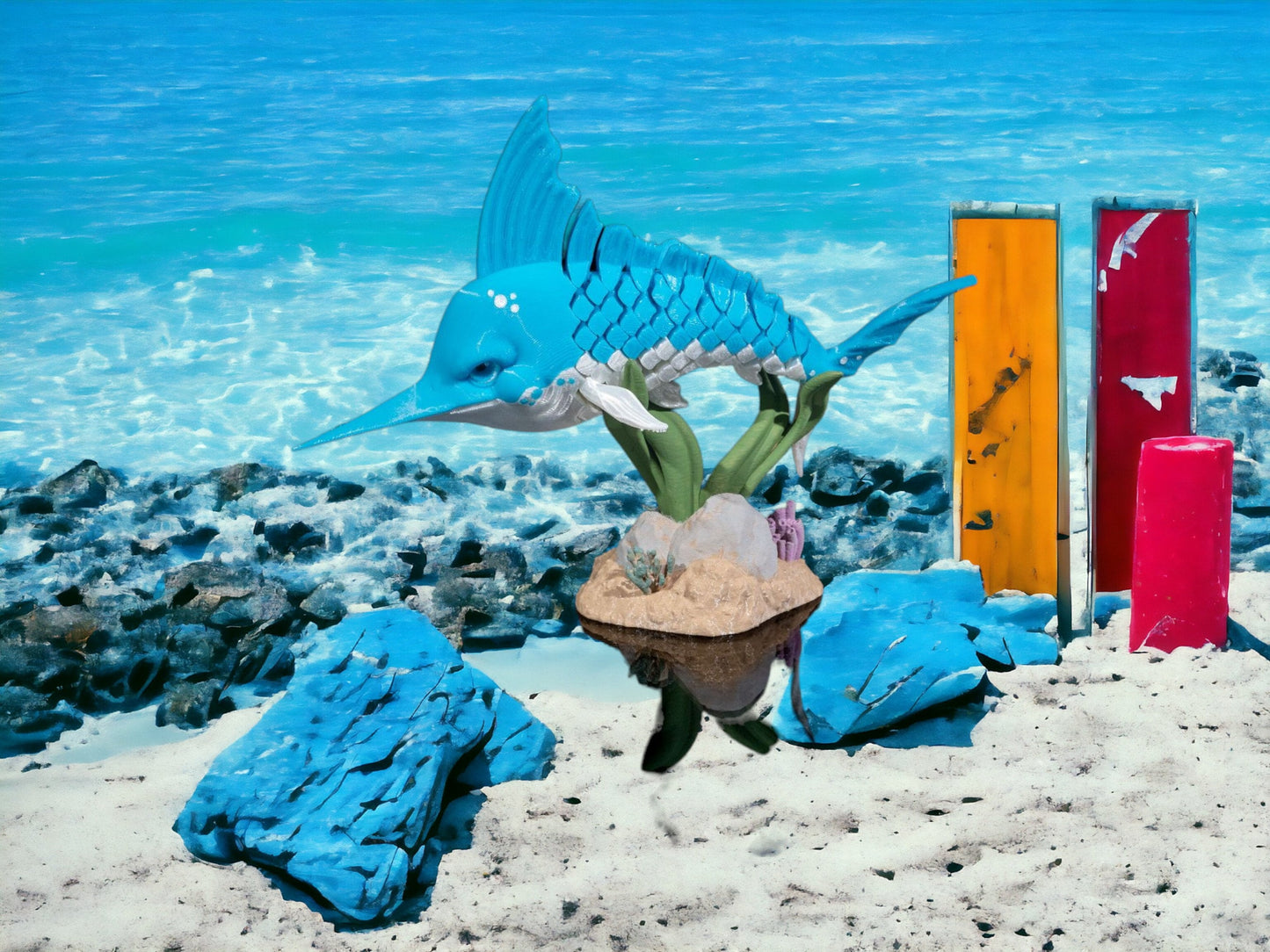 Marlin Fish Articulated Fidget Toy - 3D Printed Articulating Desk Toy - Colorful Educational Play for All Ages