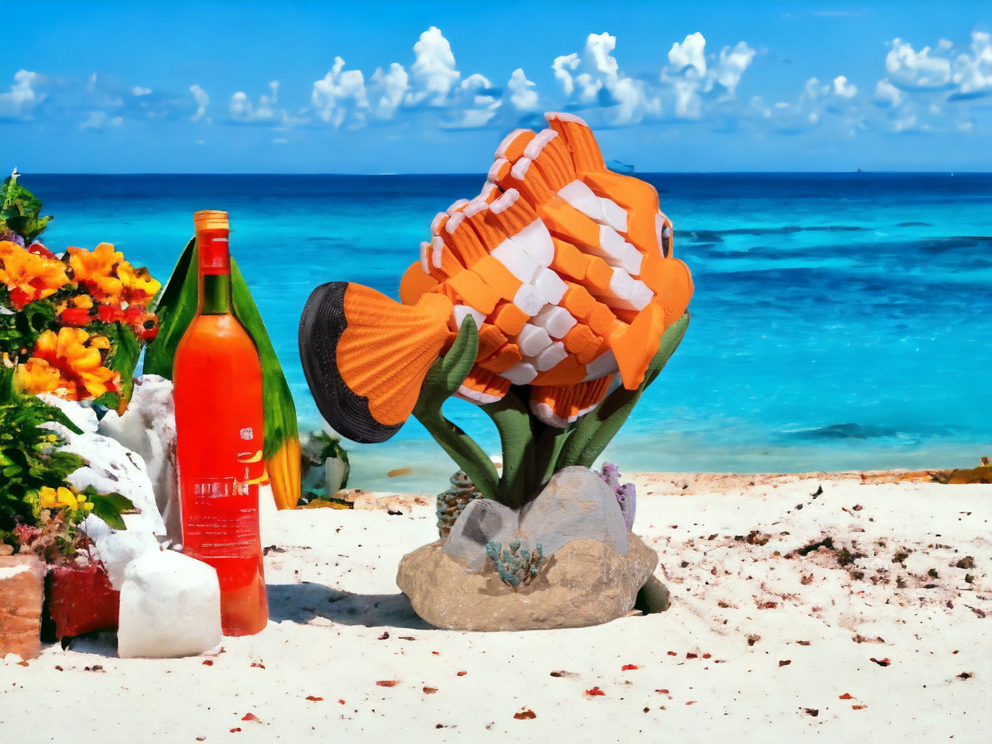 Clown Fish Fidget Articulating Toy - Marine Life Desk Articulated Decor - Ocean Unique 3D Printed Desk Toy - Colorful Educational Play Gift