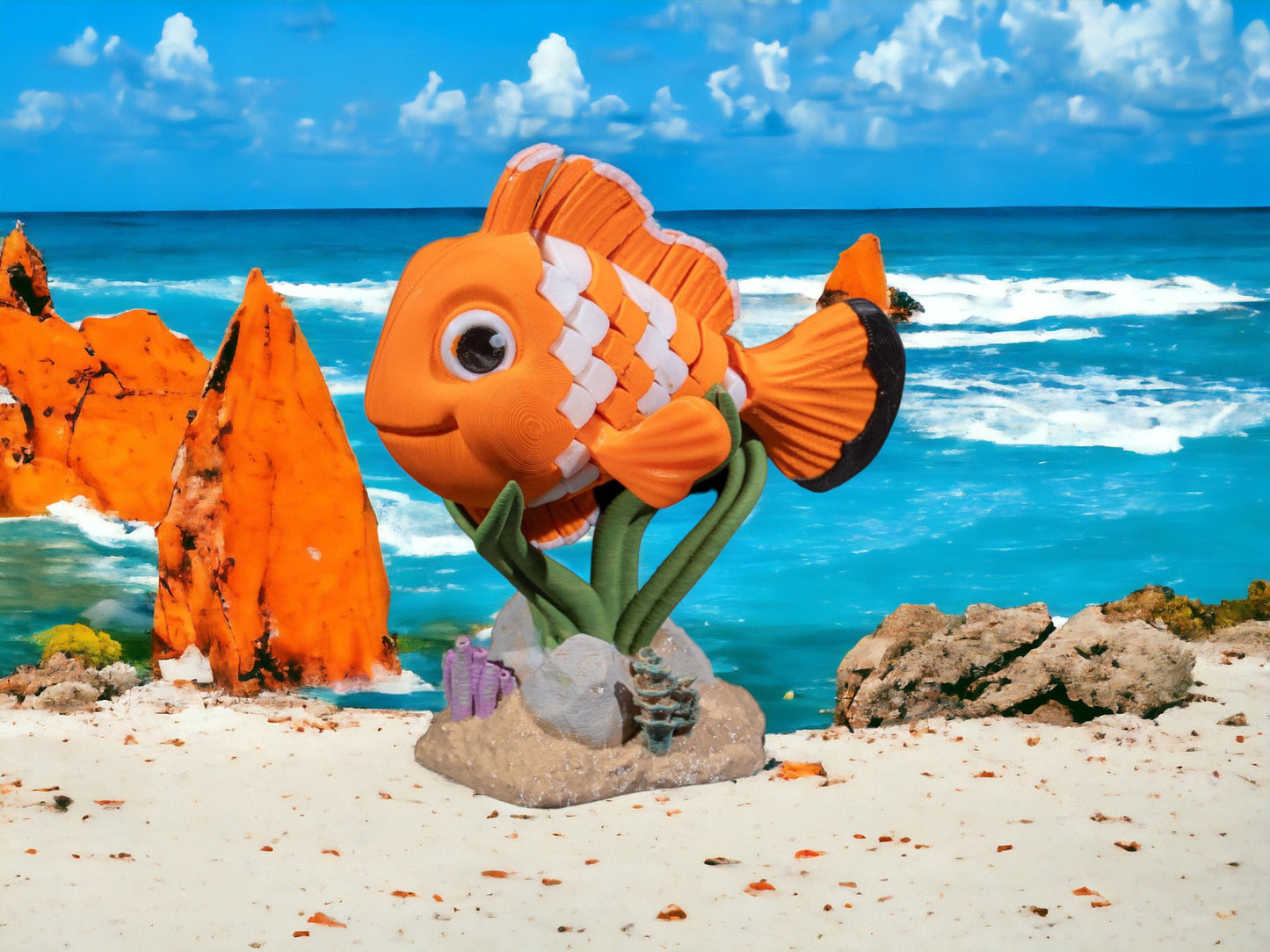 Clown Fish Fidget Articulating Toy - Marine Life Desk Articulated Decor - Ocean Unique 3D Printed Desk Toy - Colorful Educational Play Gift