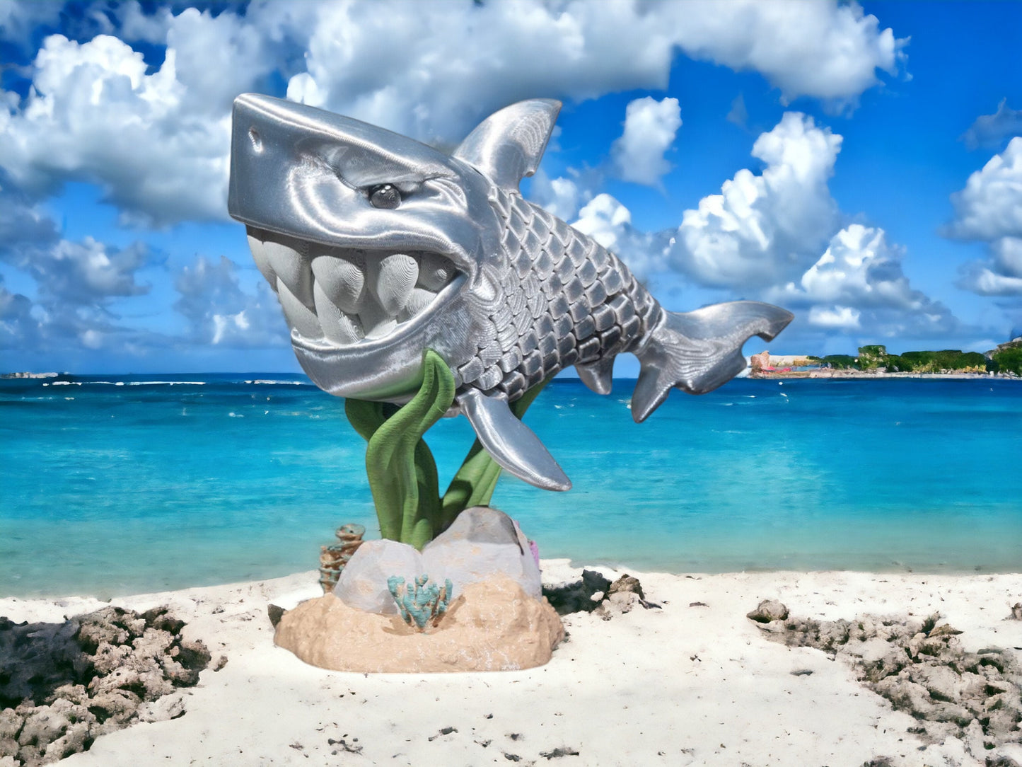 Great White Shark Articulated 3D Printed Fidget Toy | Colorful Ocean Desk Toy | Unique Educational Play for Kids