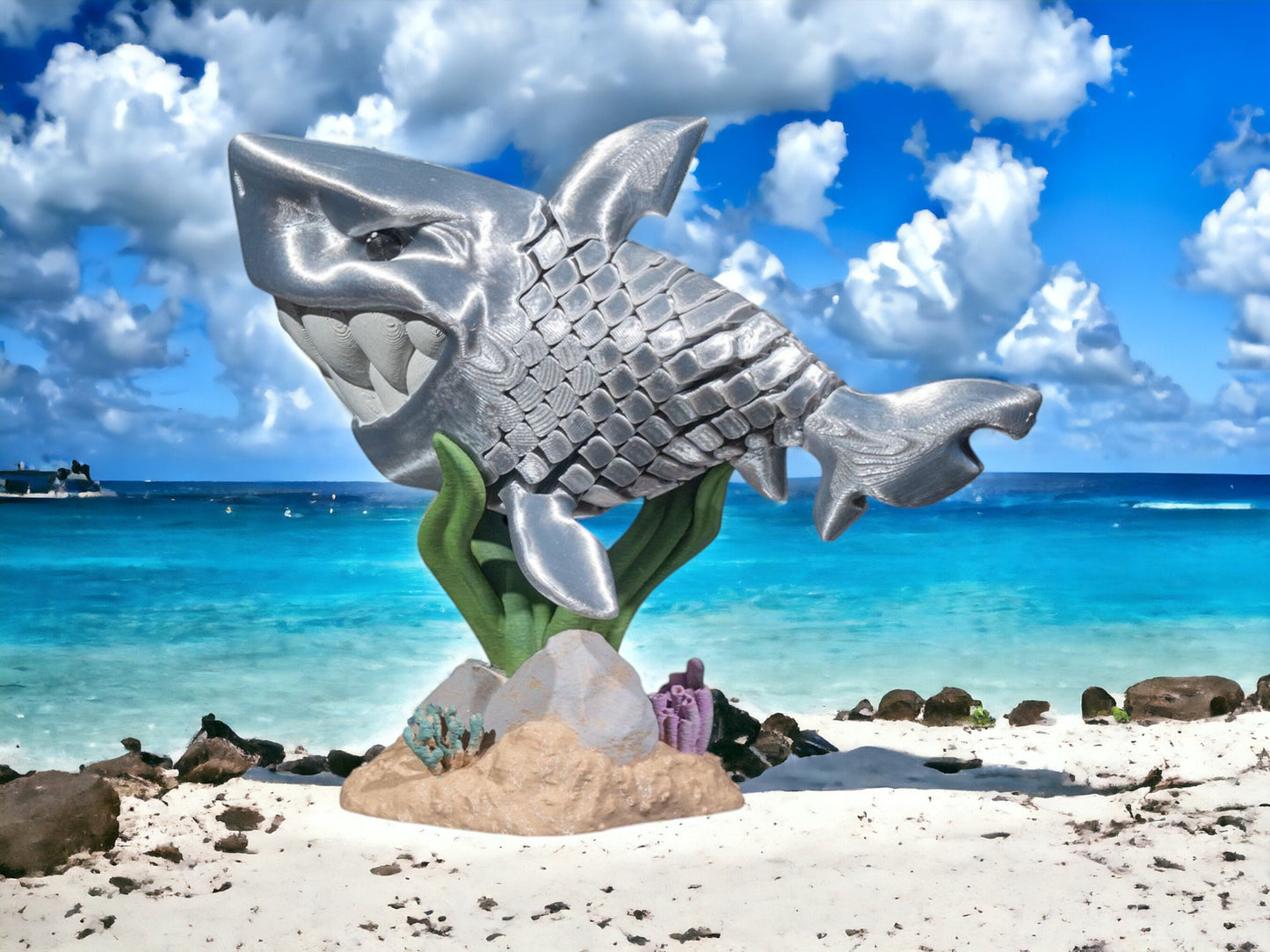 Great White Shark Articulated 3D Printed Fidget Toy | Colorful Ocean Desk Toy | Unique Educational Play for Kids