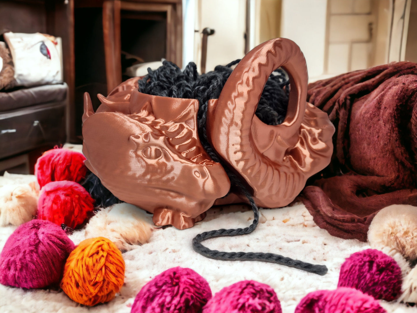 Dragon Yarn Bowl - Fantasy-Inspired Yarn Holder, 3D Printed Craft Supply for Knitting & Home Decor Accessory