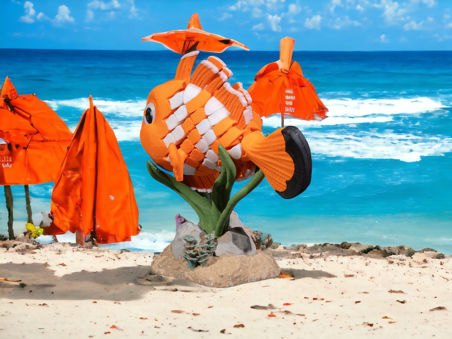 Clown Fish Fidget Articulating Toy - Marine Life Desk Articulated Decor - Ocean Unique 3D Printed Desk Toy - Colorful Educational Play Gift