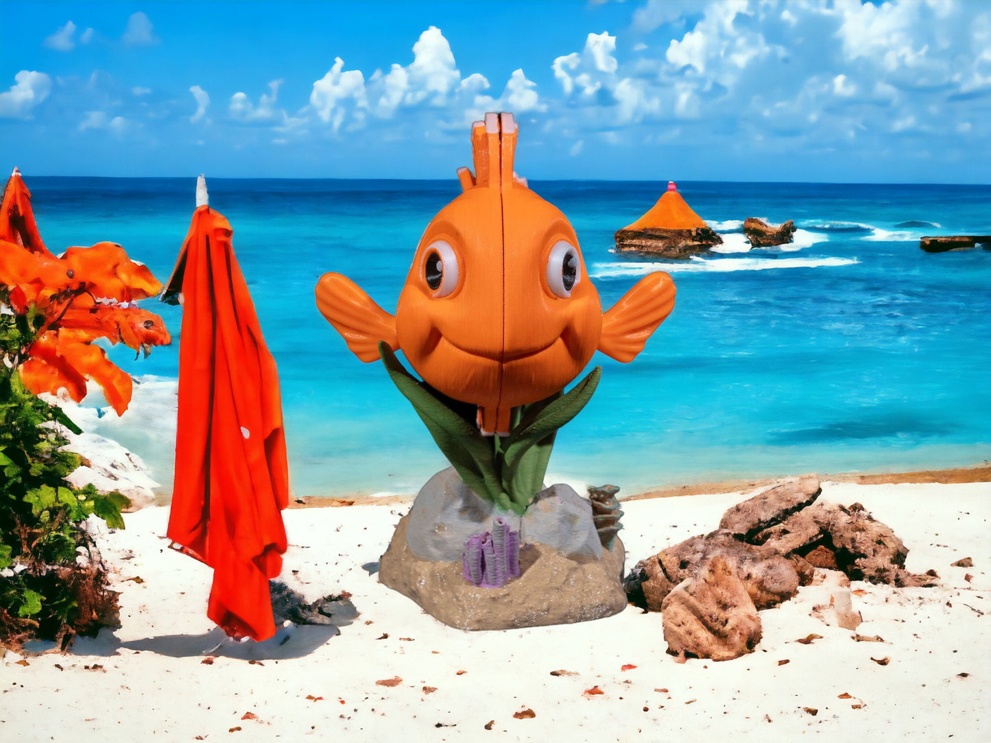 Clown Fish Fidget Articulating Toy - Marine Life Desk Articulated Decor - Ocean Unique 3D Printed Desk Toy - Colorful Educational Play Gift