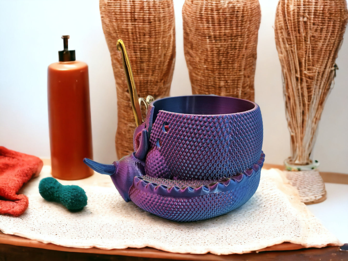 Horned Dragon Yarn Bowl With Tool Holes - Fantasy-Inspired Yarn Holder for Dragon Yarn Bowl With Horns Knitting Accessory 3D Printed
