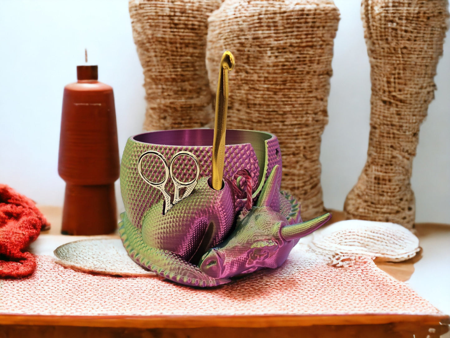 Horned Dragon Yarn Bowl With Tool Holes - Fantasy-Inspired Yarn Holder for Dragon Yarn Bowl With Horns Knitting Accessory 3D Printed